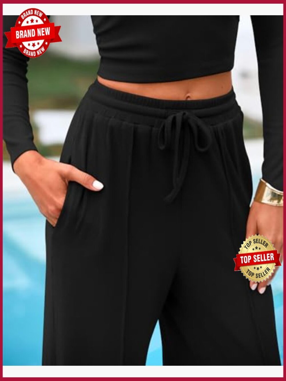 Ribbed Lounge Set - Crop Top & Wide Leg Pants - Picture 4 of 7